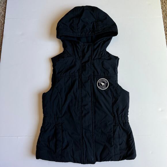 Abercrombie Kids Black Puffer Hoodie Vest Small - Picture 2 of 9